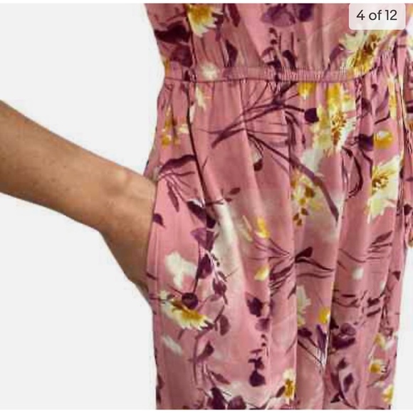 Bog Collective Pink Mauve Floral Surplice Wide Leg Jumpsuit SZ S - Picture 4 of 9